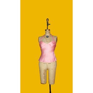 1990s-Y2K BETSEY JOHNSON NY New York Light Pink Silk Halter Top with Adjustable
